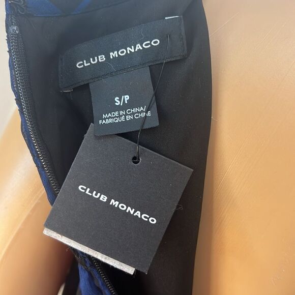 Club Monaco Top Size S/P Scoop Neck Sleeveless Black Blue Lined Gathered Waist - Picture 7 of 10